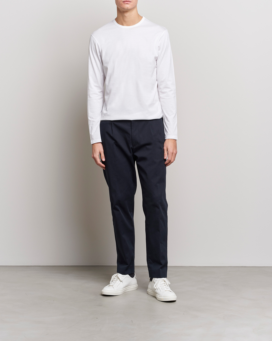 Uomini | T-shirt | Sunspel | Long Sleeve Crew Neck Cotton Tee White