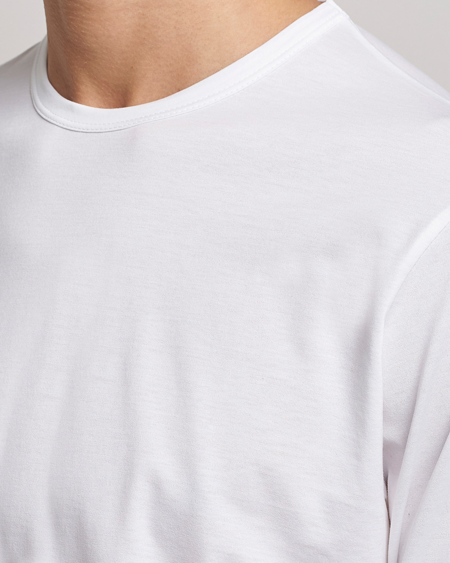 Uomini | T-shirt | Sunspel | Long Sleeve Crew Neck Cotton Tee White