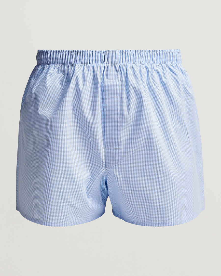 Uomini | Biancheria intima | Sunspel | Classic Woven Cotton Boxer Shorts Light Blue Gingham