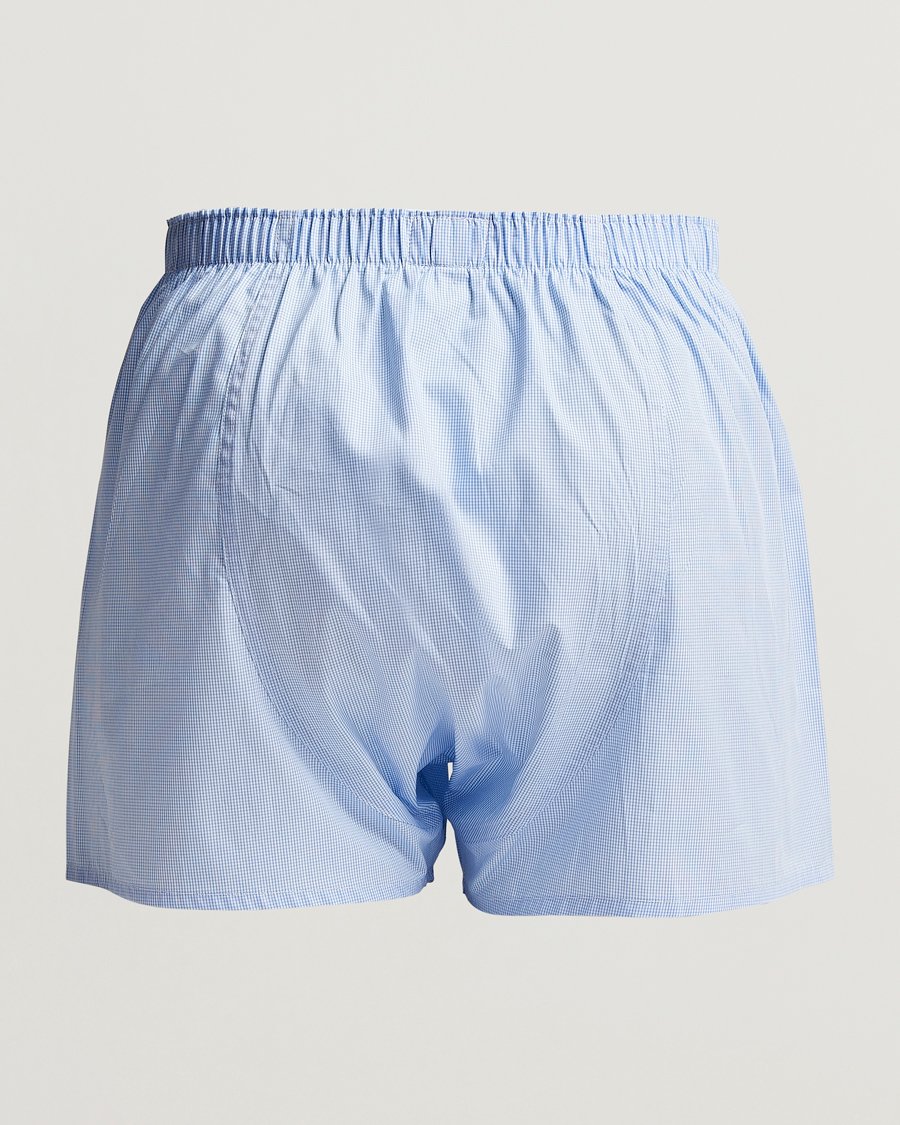 Uomini | Biancheria intima | Sunspel | Classic Woven Cotton Boxer Shorts Light Blue Gingham