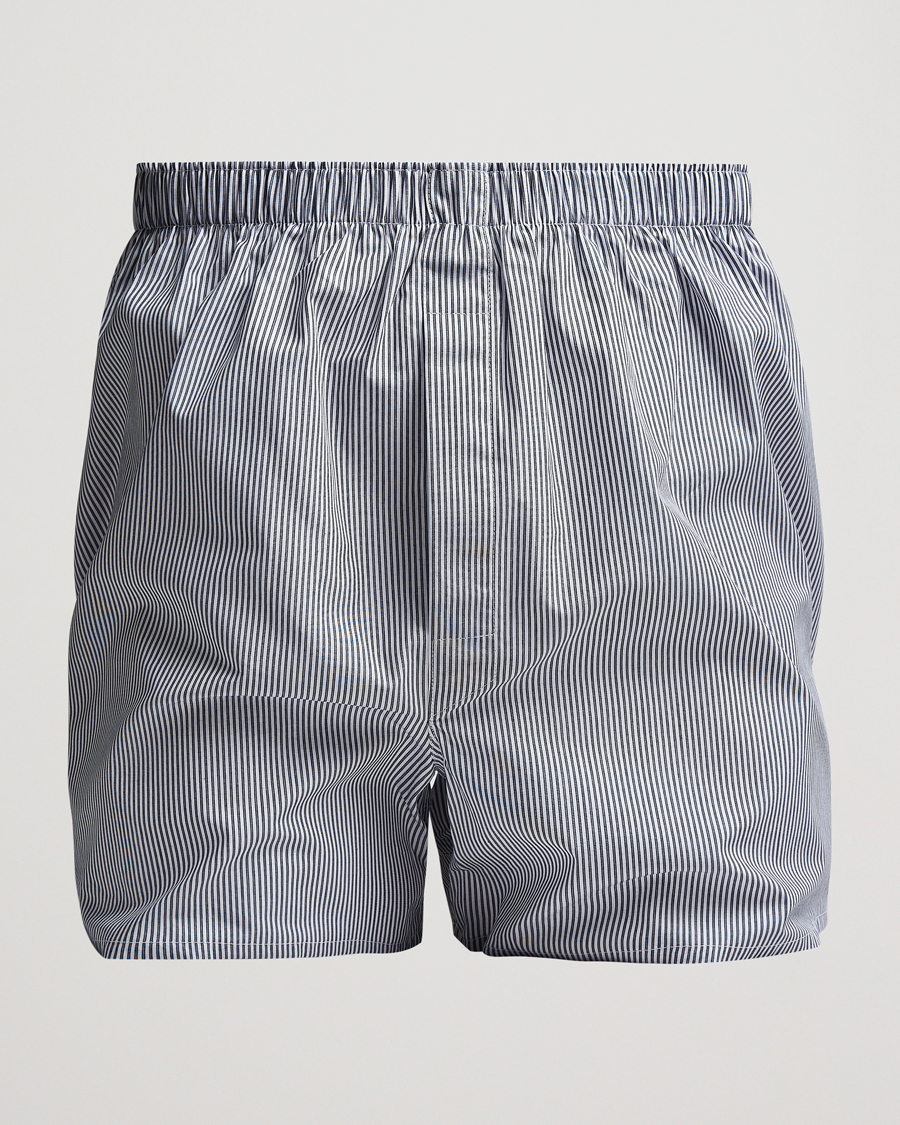 Uomini | Biancheria intima | Sunspel | Classic Woven Cotton Boxer Shorts White/Light Blue