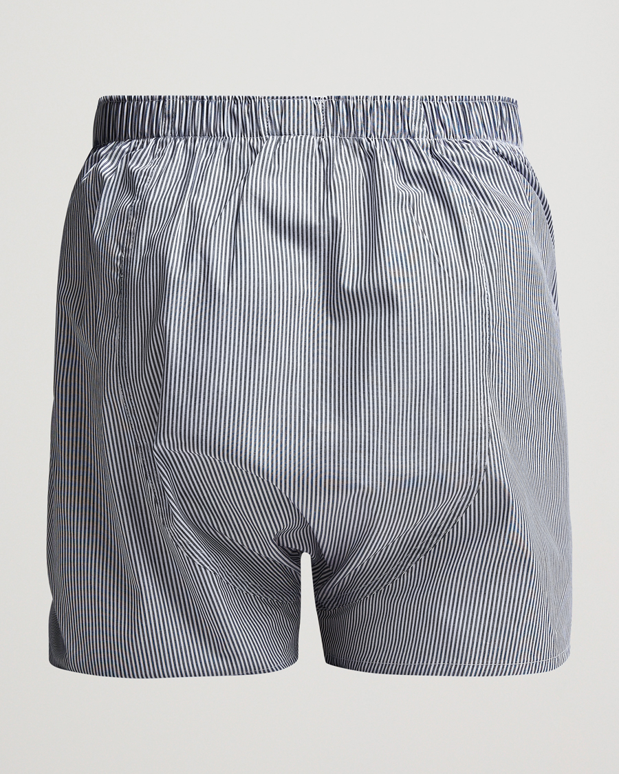 Uomini | Biancheria intima | Sunspel | Classic Woven Cotton Boxer Shorts White/Light Blue