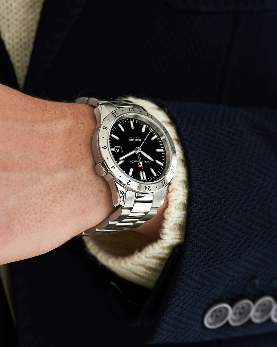 Uomini | Sjöö Sandström Royal Steel Worldtimer 41mm Black with Steel | Sjöö Sandström | Royal Steel Worldtimer 41mm Black with Steel