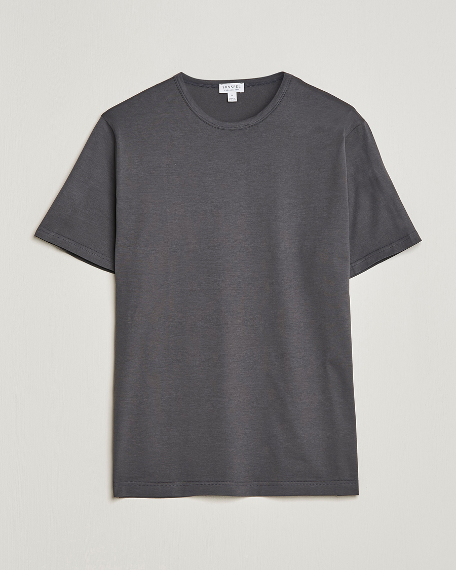 Uomini | T-shirt | Sunspel | Crew Neck Q82 Cotton T-Shirt Charcoal