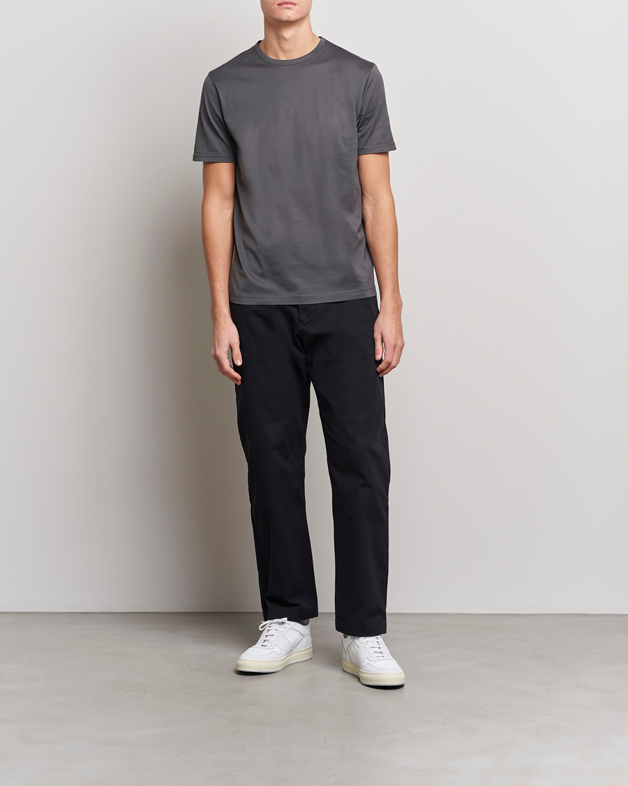 Uomini | T-shirt | Sunspel | Crew Neck Q82 Cotton T-Shirt Charcoal