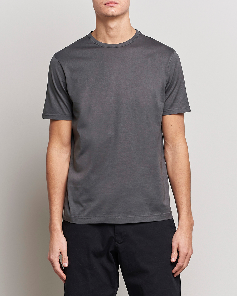 Uomini | T-shirt | Sunspel | Crew Neck Q82 Cotton T-Shirt Charcoal