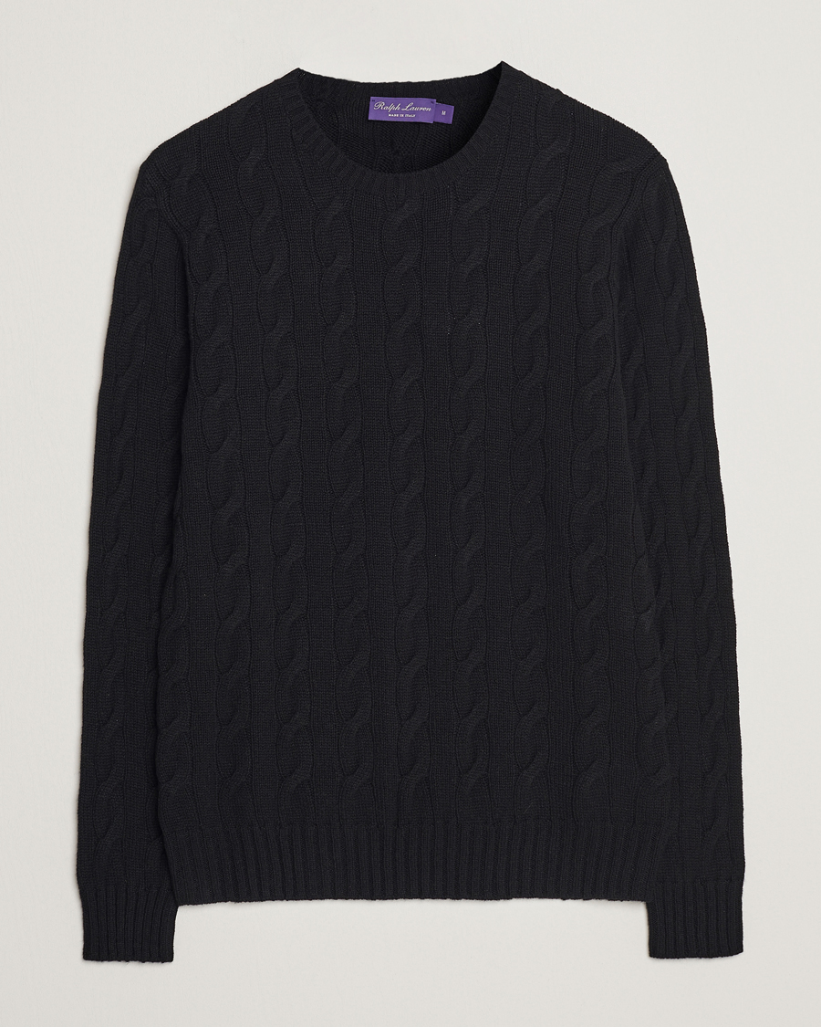 Uomini | Maglieria | Ralph Lauren Purple Label | Cashmere Cable Crew Neck Sweater Black