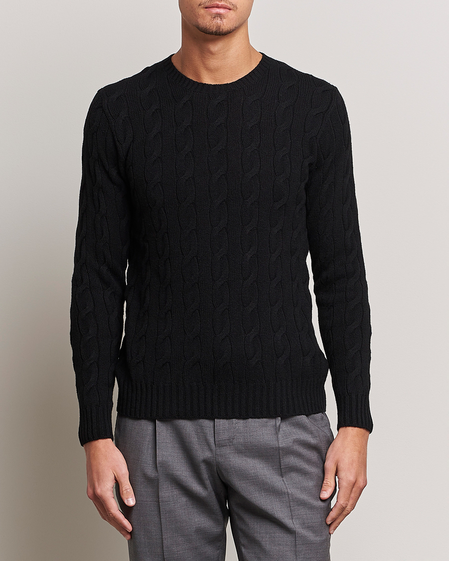 Uomini | Maglieria | Ralph Lauren Purple Label | Cashmere Cable Crew Neck Sweater Black