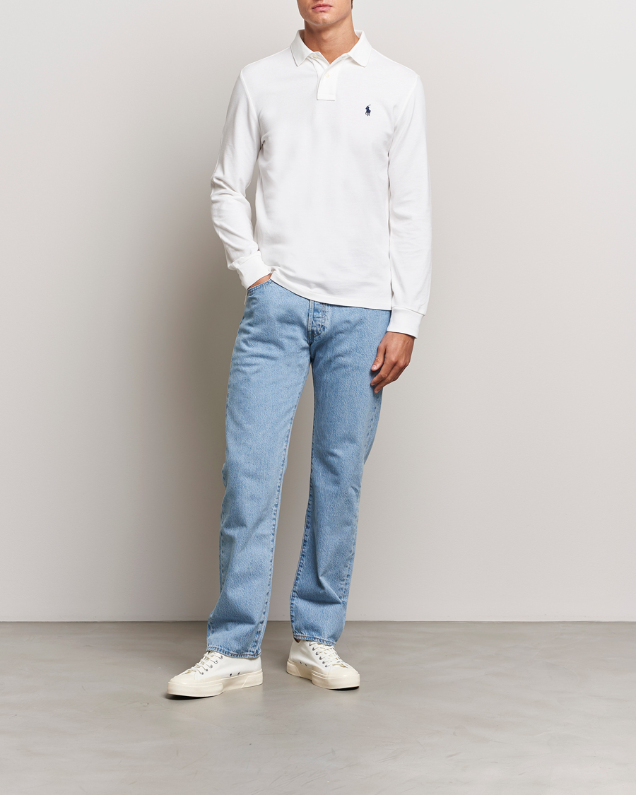 Uomini | Polo | Polo Ralph Lauren | Custom Slim Fit Long Sleeve Polo White