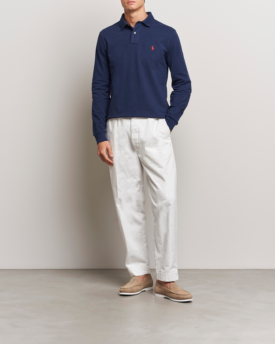Uomini | Polo | Polo Ralph Lauren | Custom Slim Fit Long Sleeve Polo Newport Navy