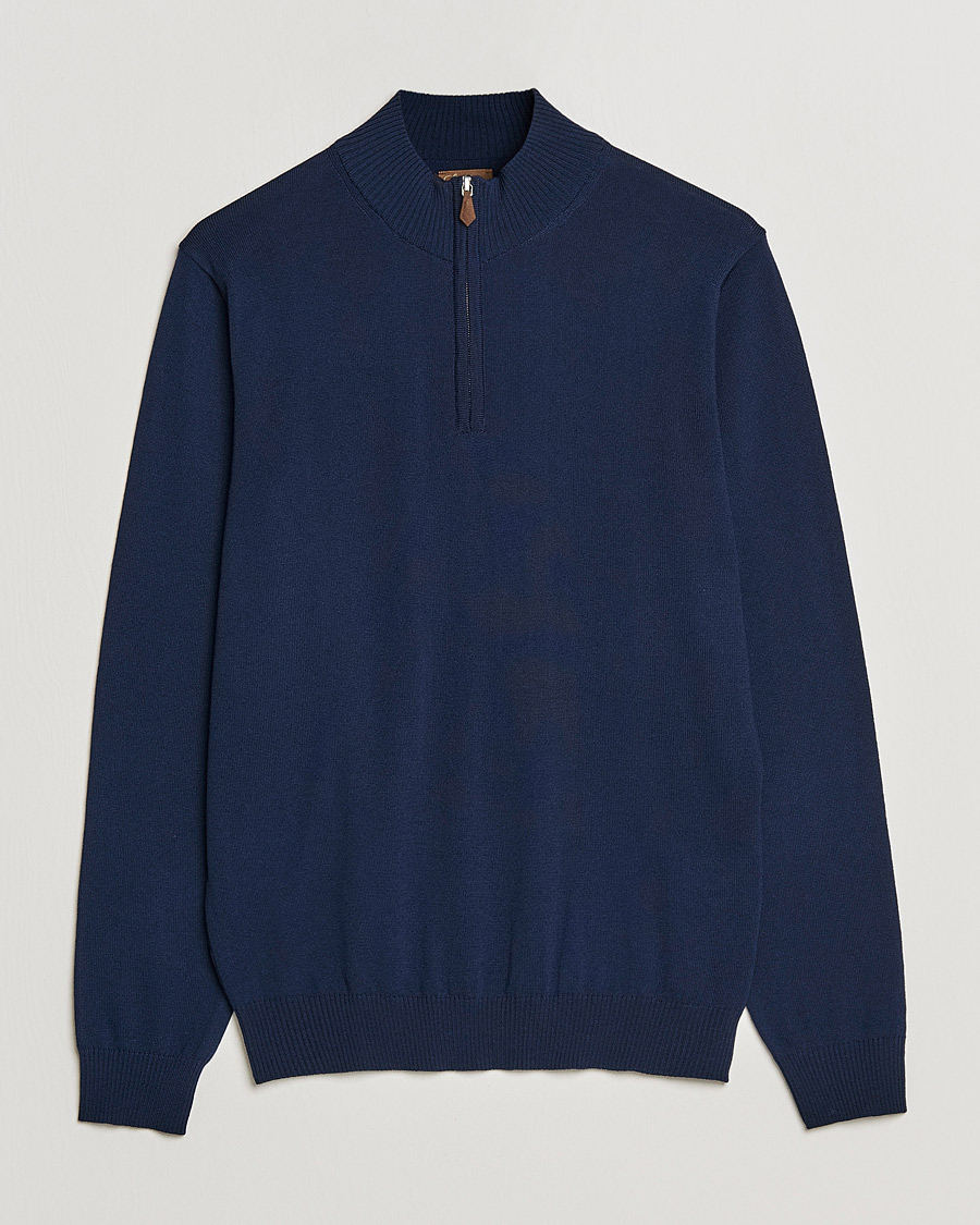 Uomini | Maglieria | Stenströms | Merino Wool Half Zip Navy