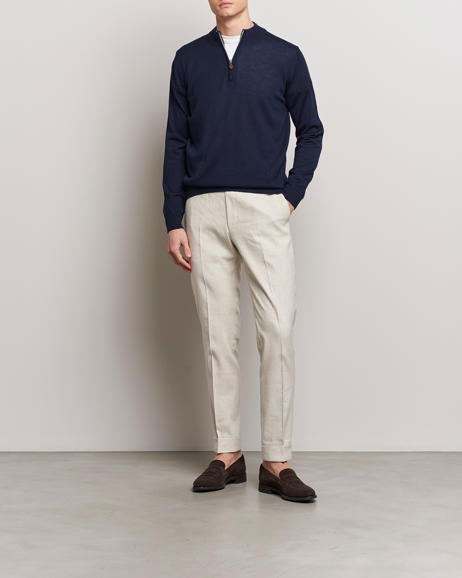 Uomini | Maglieria | Stenströms | Merino Wool Half Zip Navy