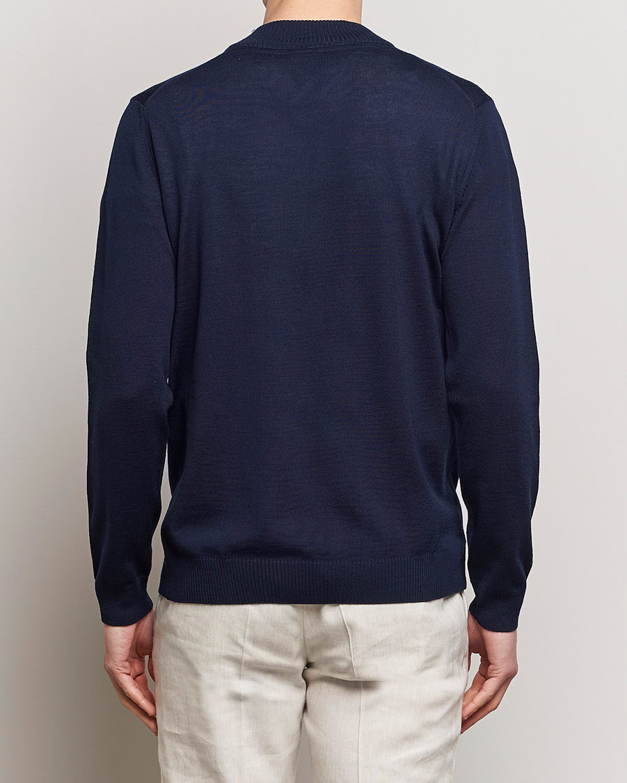 Uomini | Maglieria | Stenströms | Merino Wool Half Zip Navy