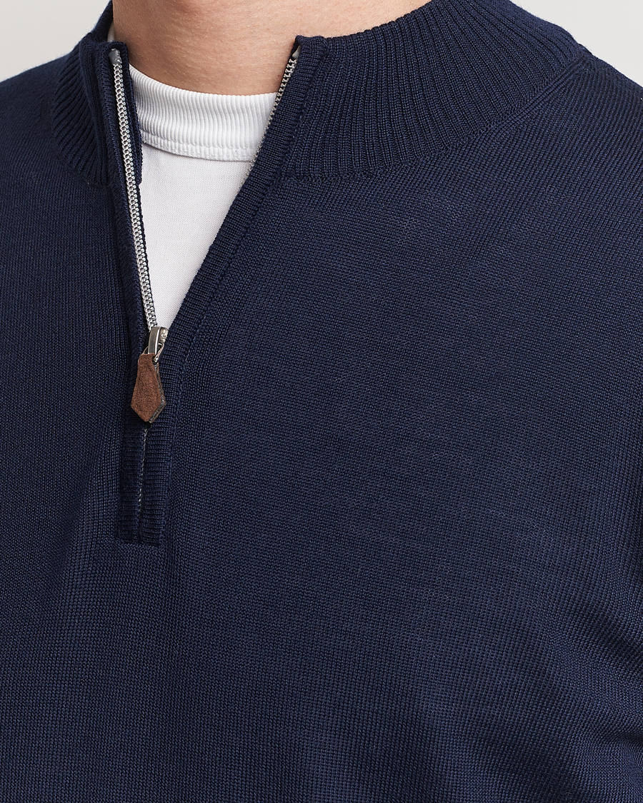 Uomini | Maglieria | Stenströms | Merino Wool Half Zip Navy