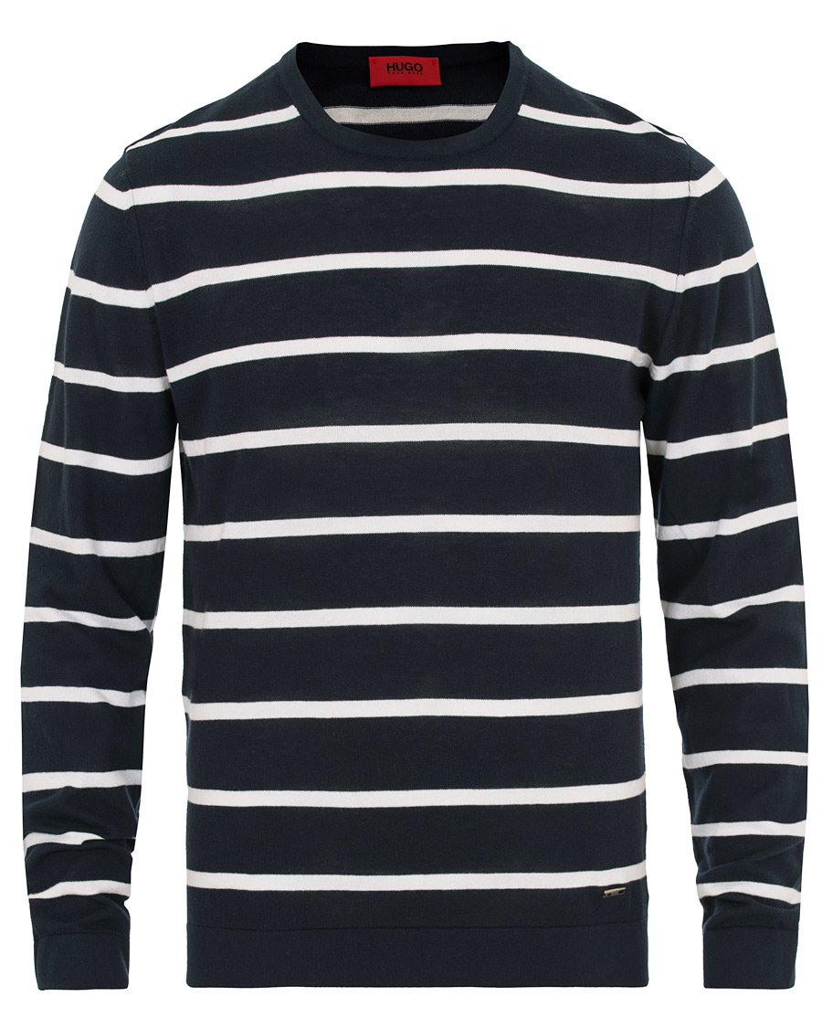 Uomini | Maglieria | HUGO | Simun Stripe Knitted Crew Neck Navy/White