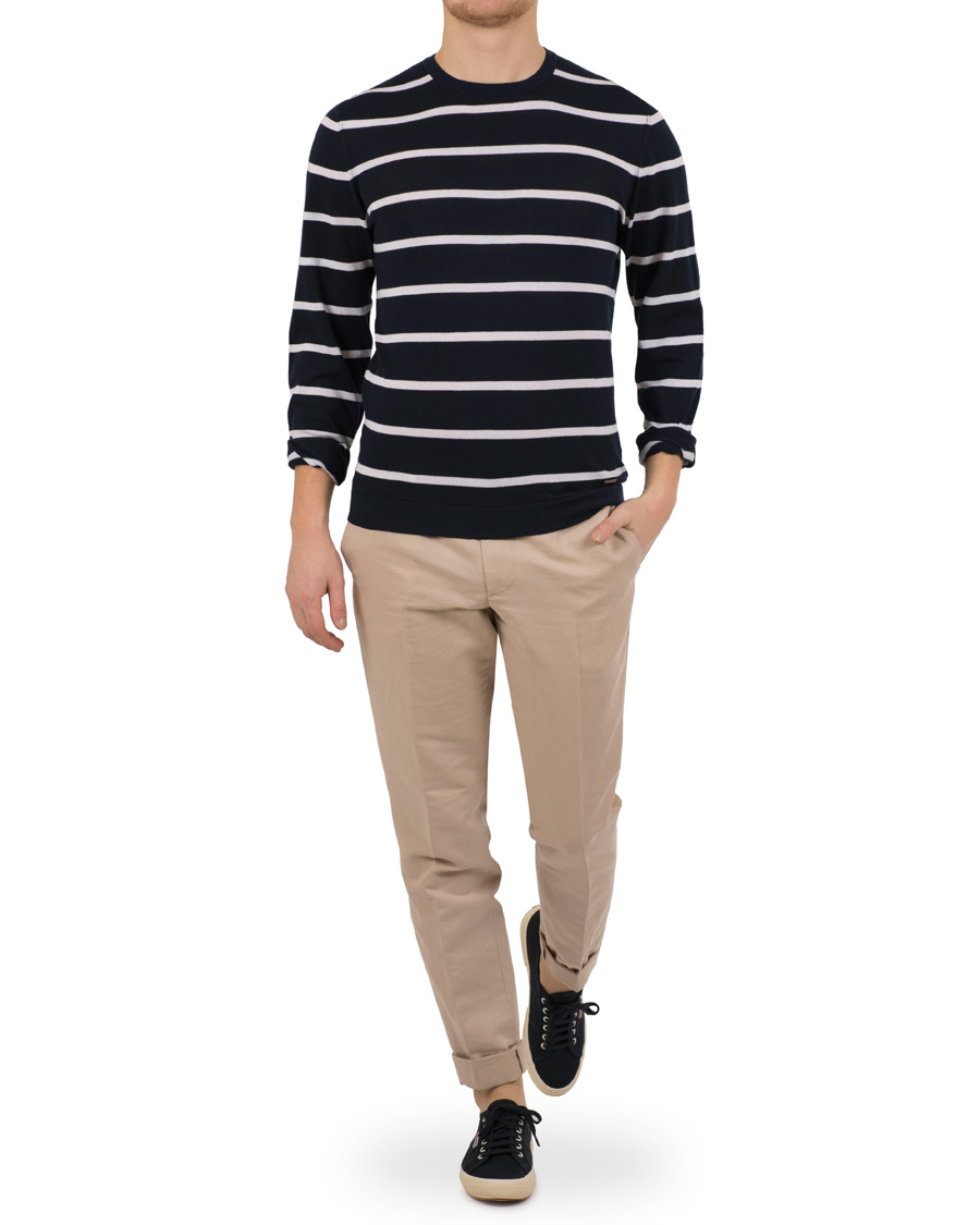 Uomini | Maglieria | HUGO | Simun Stripe Knitted Crew Neck Navy/White