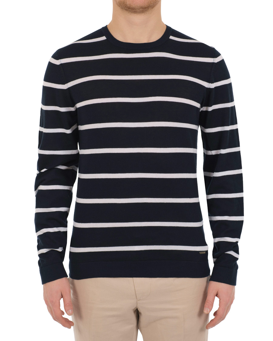 Uomini | Maglieria | HUGO | Simun Stripe Knitted Crew Neck Navy/White