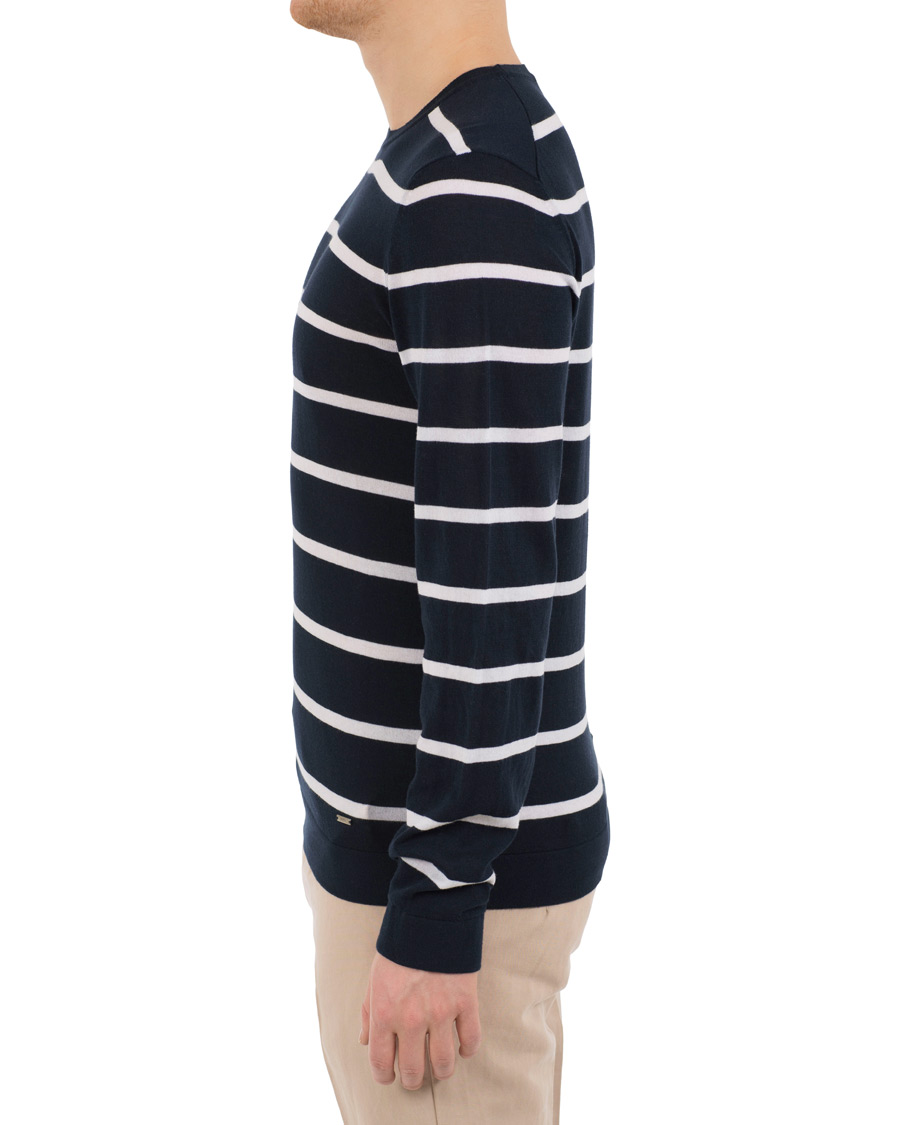 Uomini | Maglieria | HUGO | Simun Stripe Knitted Crew Neck Navy/White