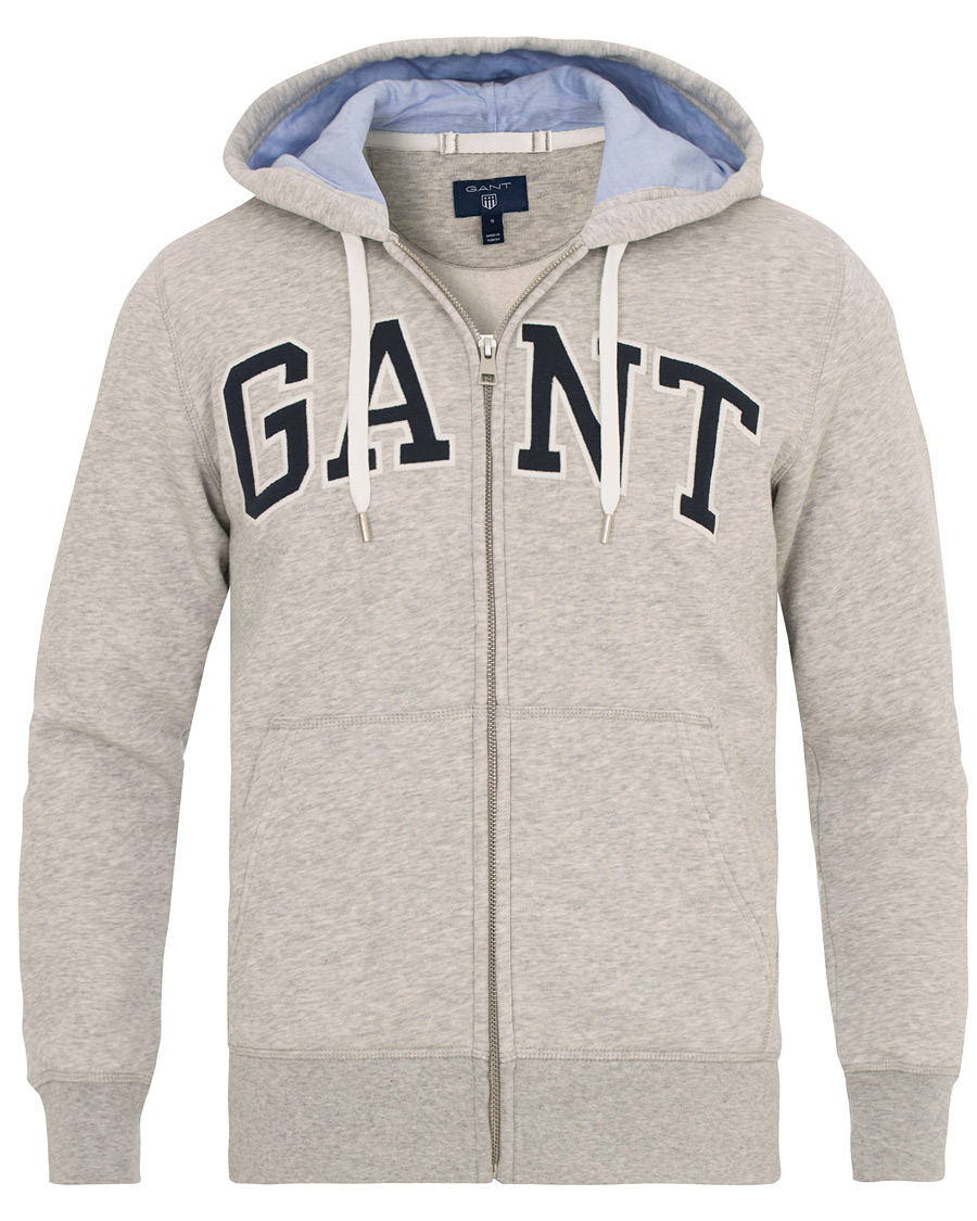 Uomini | Maglieria | Gant | Outline Full Zip Hoodie Light Grey Melange