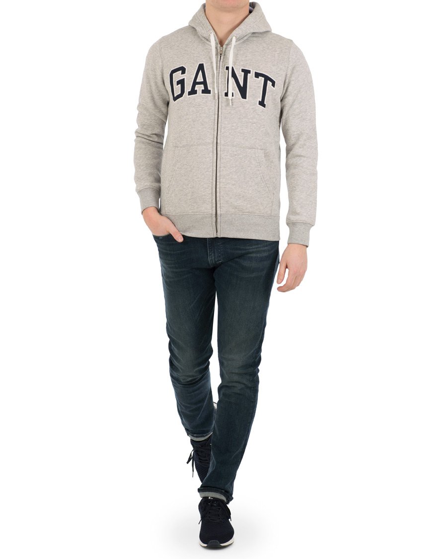 Uomini | Maglieria | Gant | Outline Full Zip Hoodie Light Grey Melange
