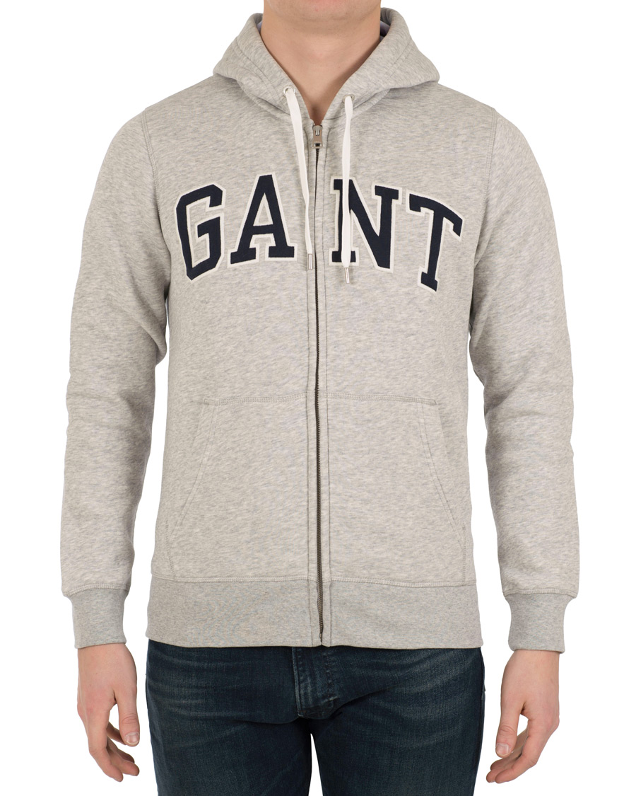 Uomini | Maglieria | Gant | Outline Full Zip Hoodie Light Grey Melange