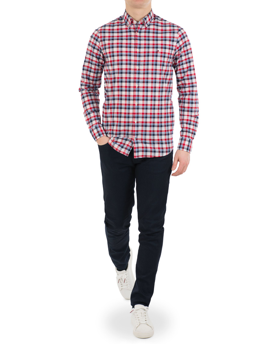 Uomini | Camicie | Tommy Hilfiger | Slim Fit Cotton/Linen Check Shirt Red/Maritime Blue