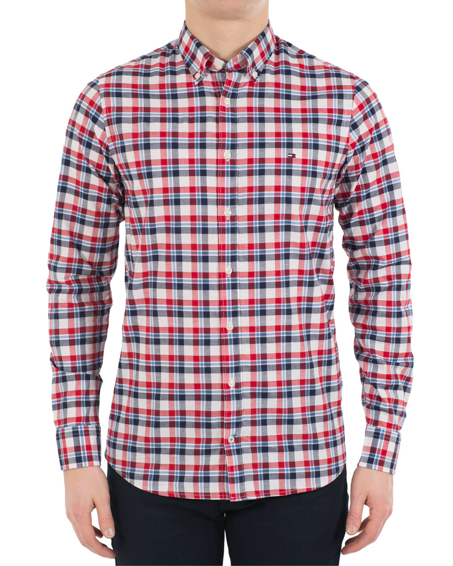Uomini | Camicie | Tommy Hilfiger | Slim Fit Cotton/Linen Check Shirt Red/Maritime Blue