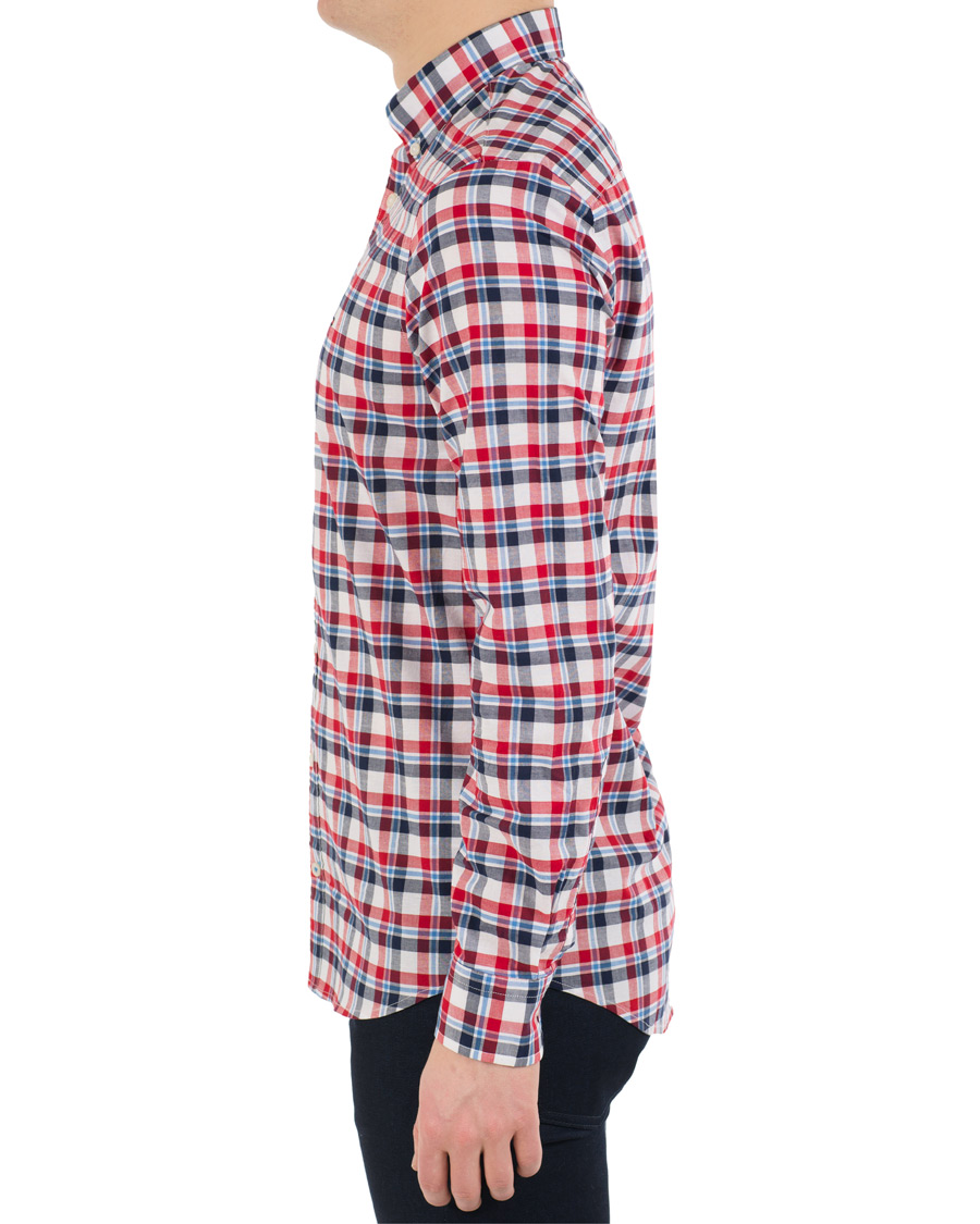 Uomini | Camicie | Tommy Hilfiger | Slim Fit Cotton/Linen Check Shirt Red/Maritime Blue