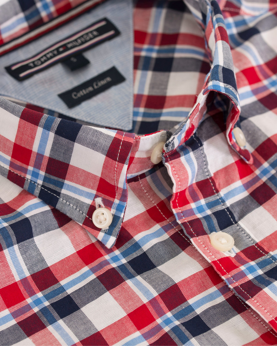 Uomini | Camicie | Tommy Hilfiger | Slim Fit Cotton/Linen Check Shirt Red/Maritime Blue