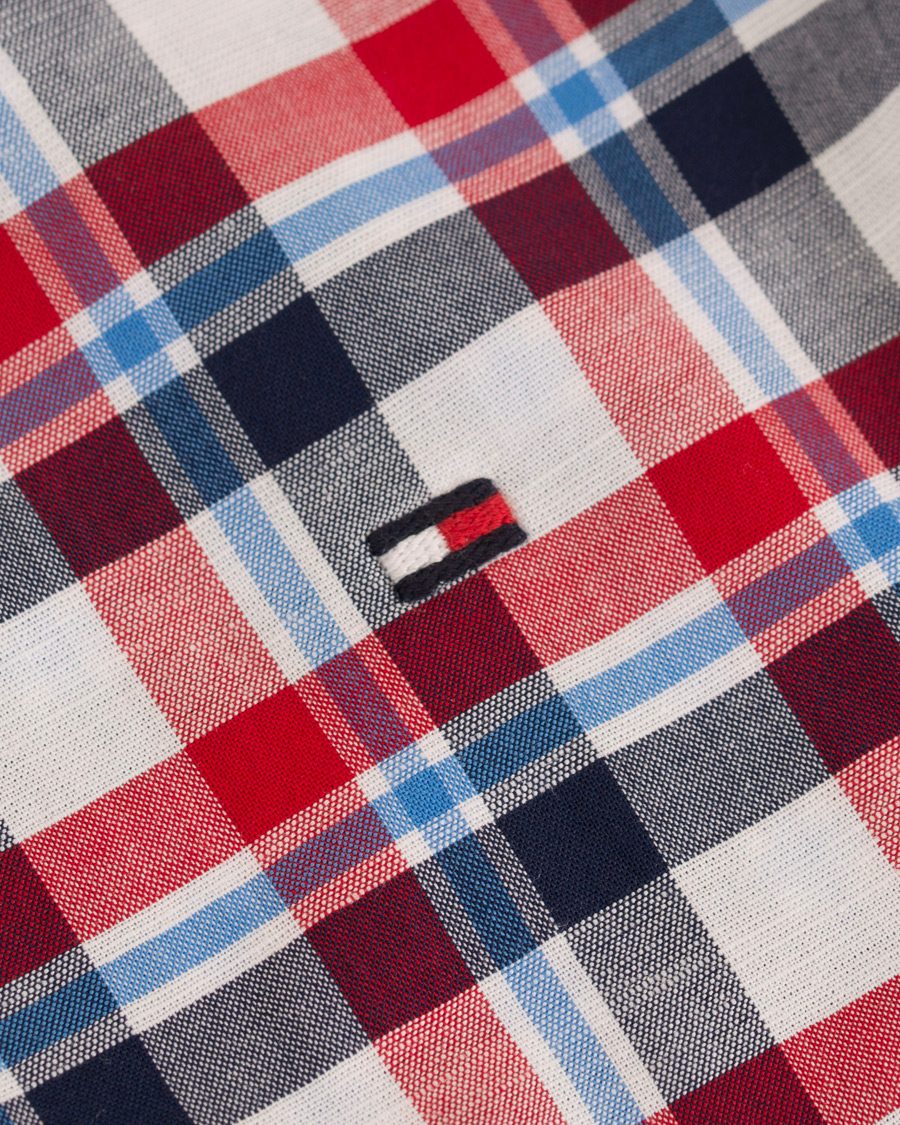 Uomini | Camicie | Tommy Hilfiger | Slim Fit Cotton/Linen Check Shirt Red/Maritime Blue