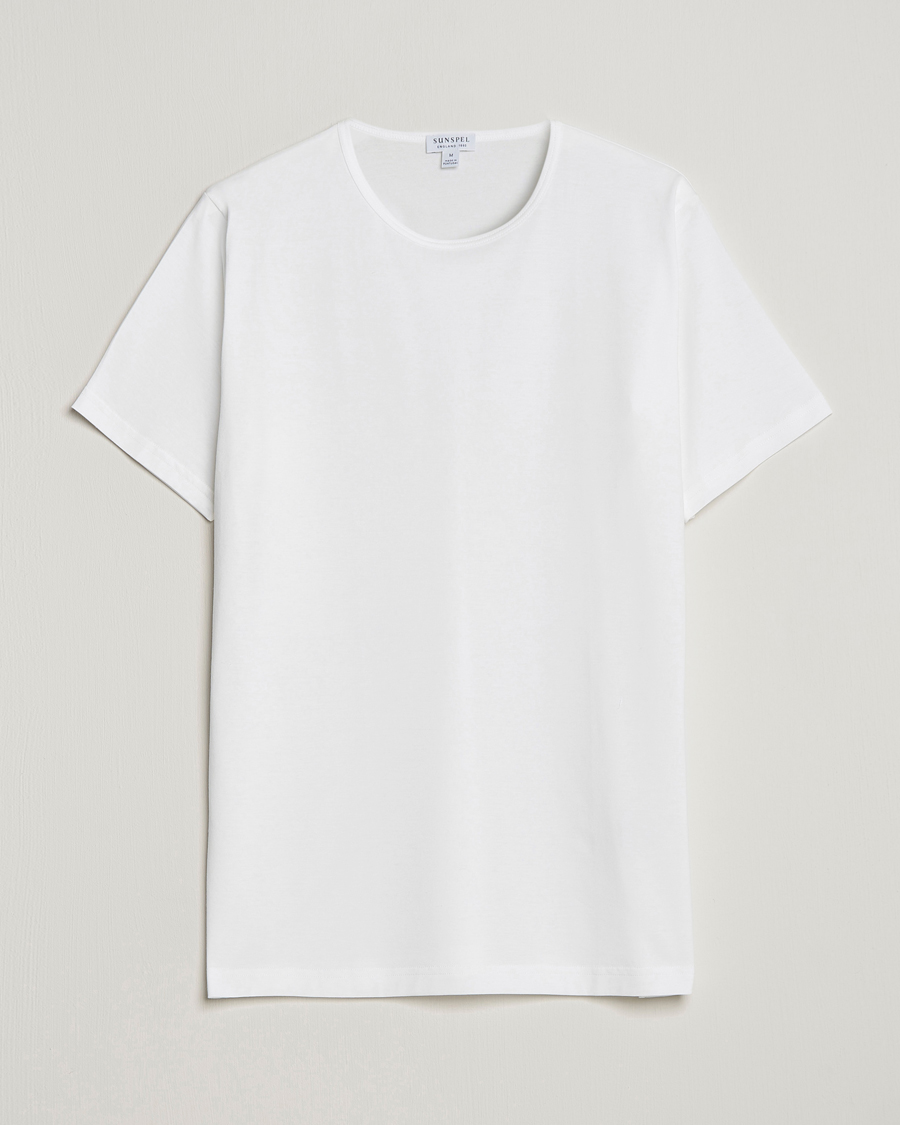 Uomini | T-shirt | Sunspel | Superfine Cotton Crew Neck T-Shirt White