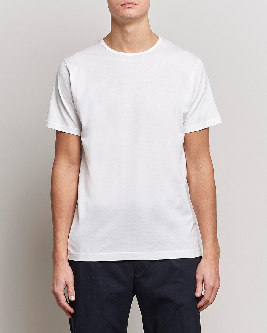 Uomini | T-shirt | Sunspel | Superfine Cotton Crew Neck T-Shirt White