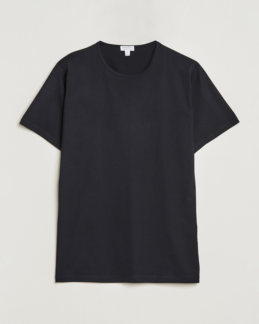 Uomini | T-shirt | Sunspel | Superfine Cotton Crew Neck T-Shirt Black