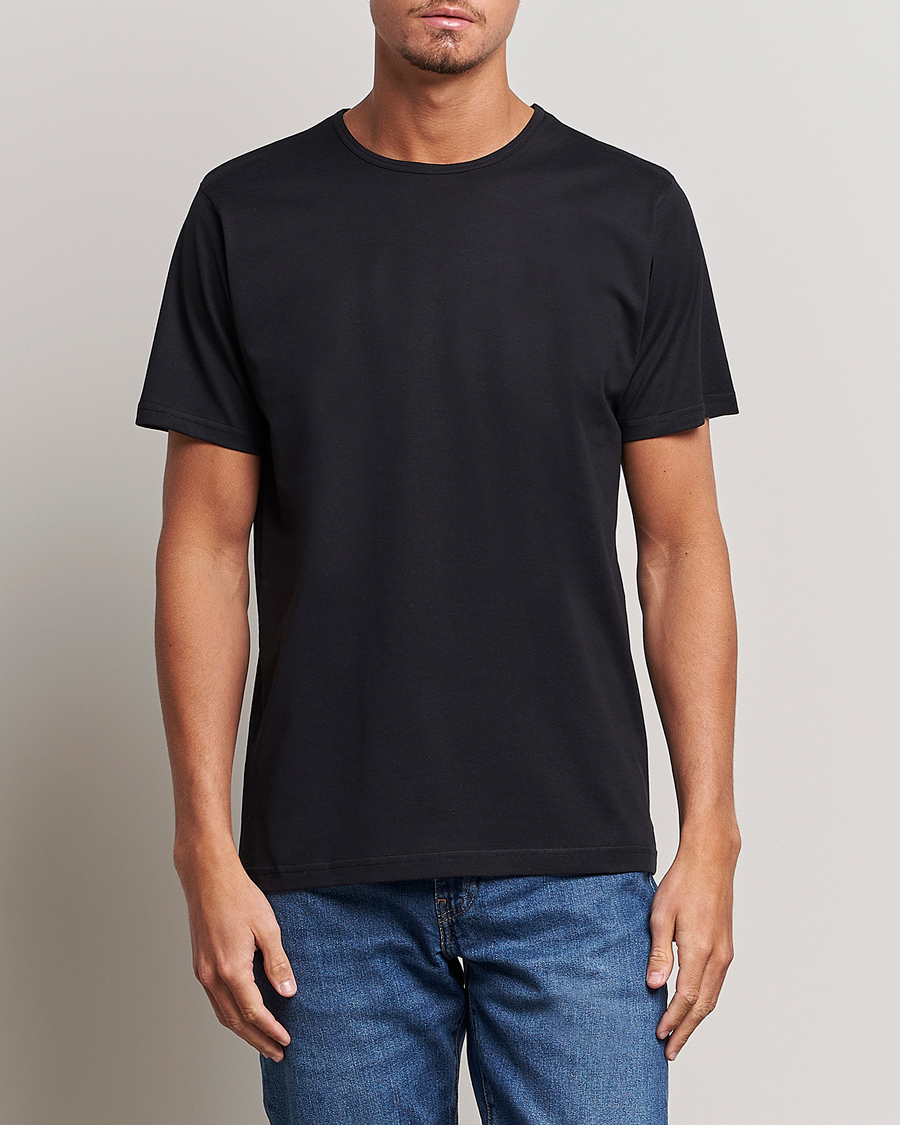 Uomini | T-shirt | Sunspel | Superfine Cotton Crew Neck T-Shirt Black