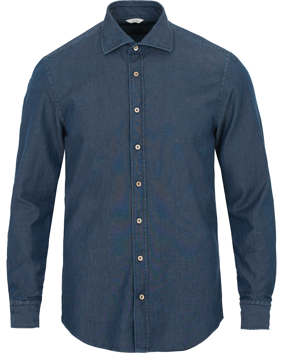 Uomini | Camicie | Stenströms | Slimline Garment Washed Shirt Dark Denim