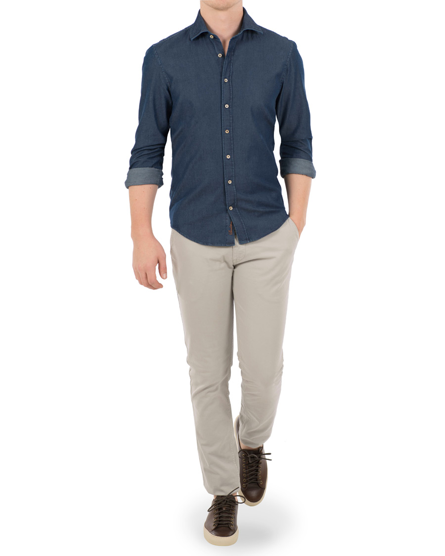 Uomini | Camicie | Stenströms | Slimline Garment Washed Shirt Dark Denim