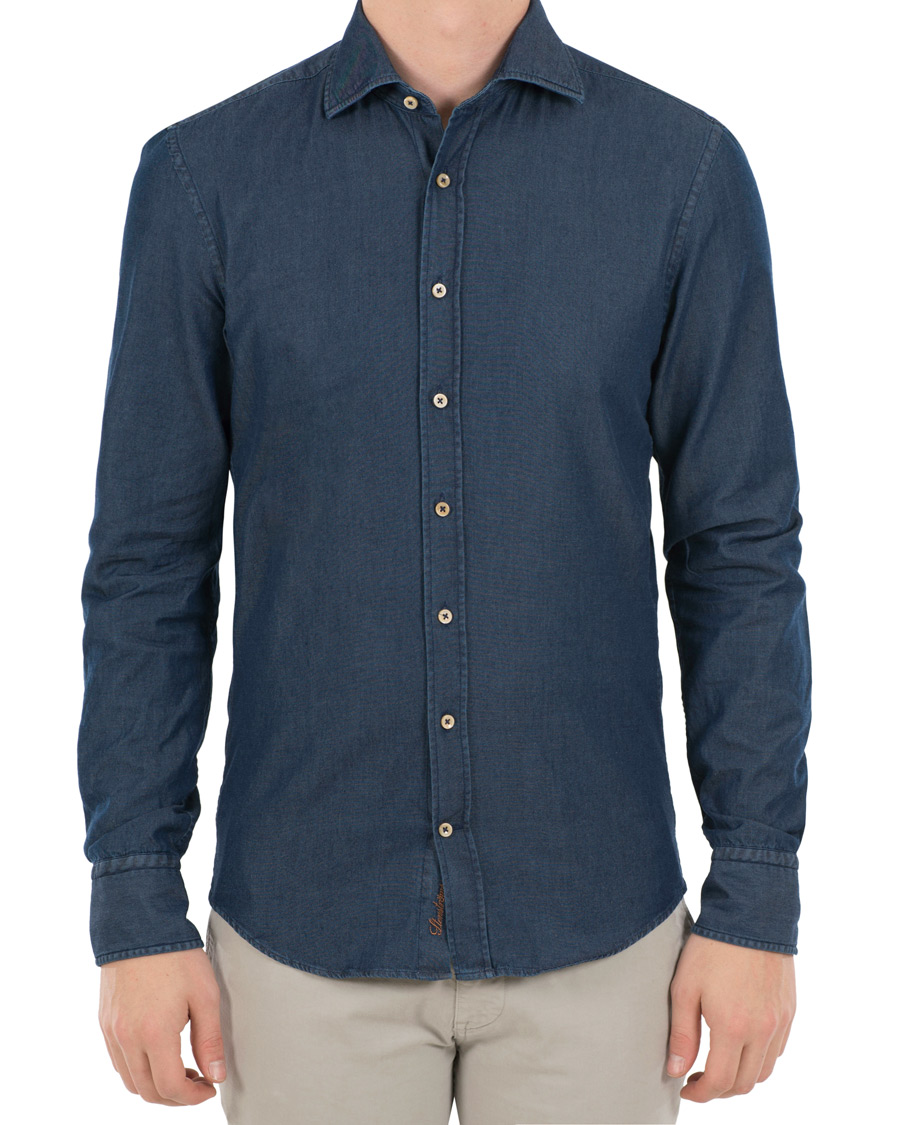 Uomini | Camicie | Stenströms | Slimline Garment Washed Shirt Dark Denim
