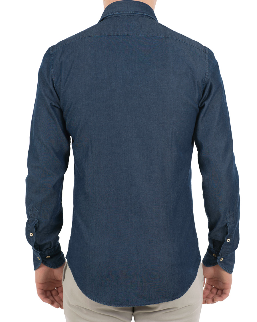 Uomini | Camicie | Stenströms | Slimline Garment Washed Shirt Dark Denim