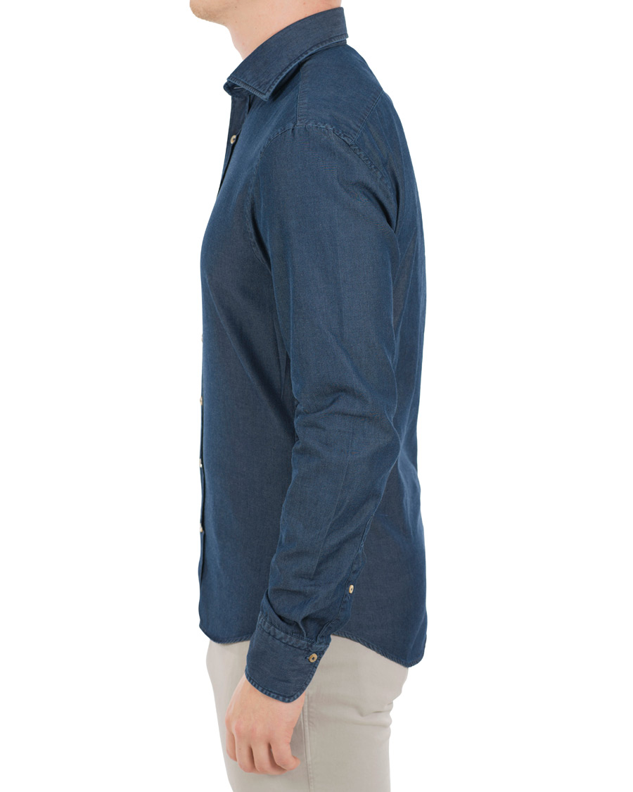 Uomini | Camicie | Stenströms | Slimline Garment Washed Shirt Dark Denim
