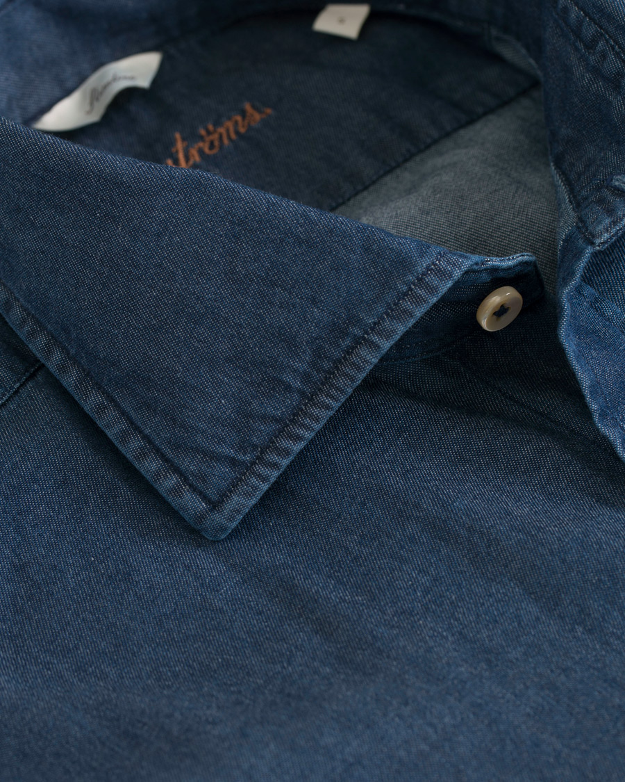Uomini | Camicie | Stenströms | Slimline Garment Washed Shirt Dark Denim