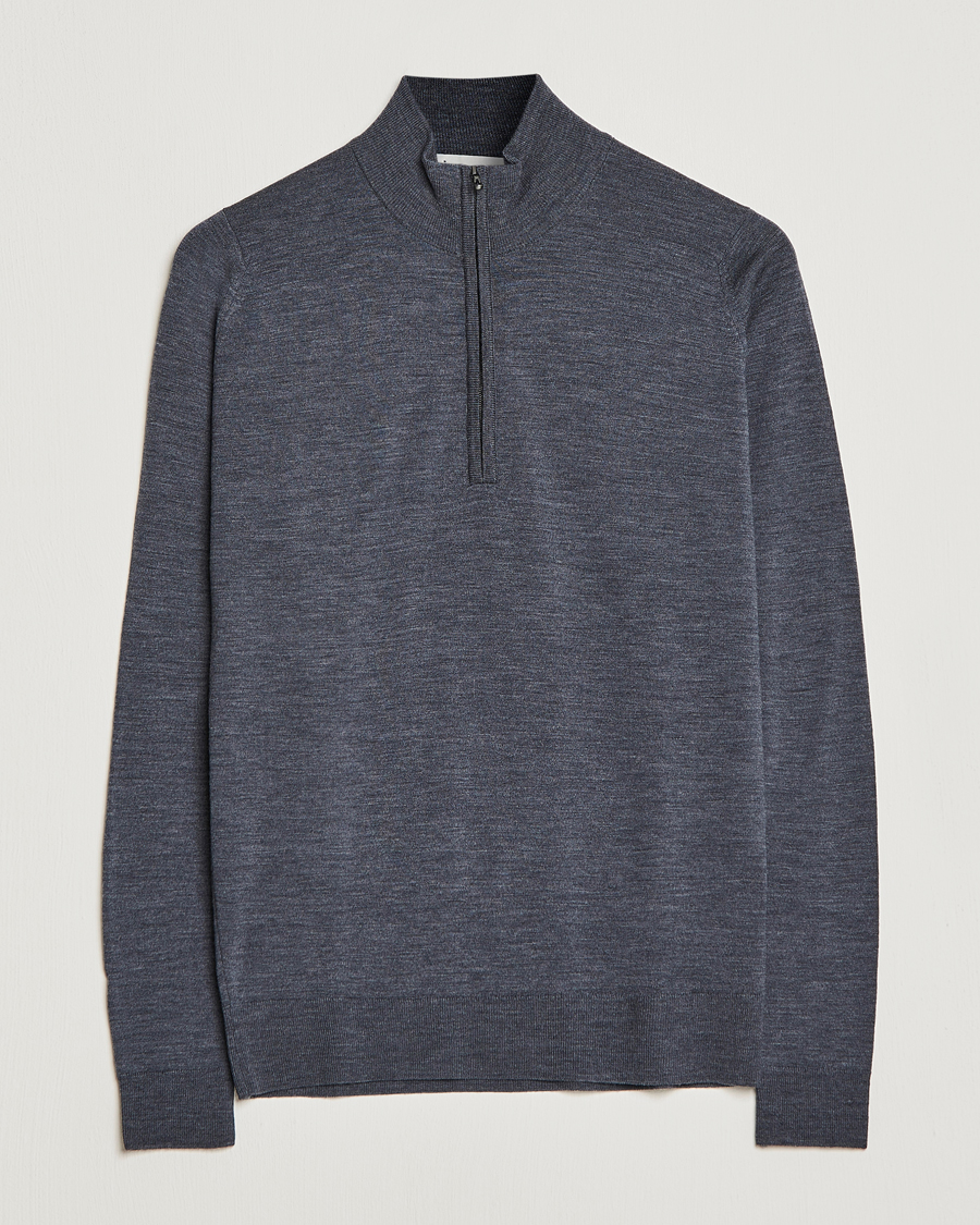 Uomini | Maglieria | John Smedley | Barrow Extra Fine Merino Half Zip Charcoal