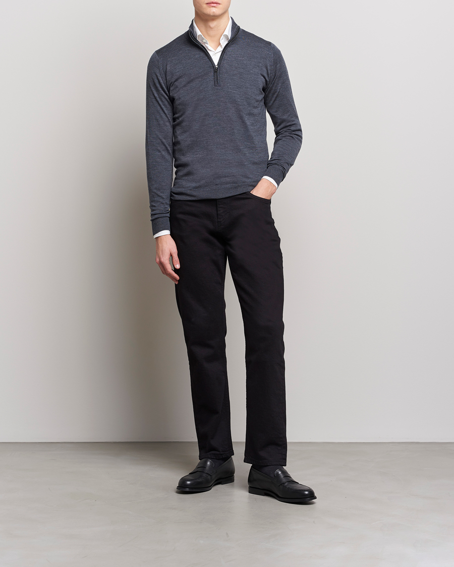 Uomini | Maglieria | John Smedley | Barrow Extra Fine Merino Half Zip Charcoal