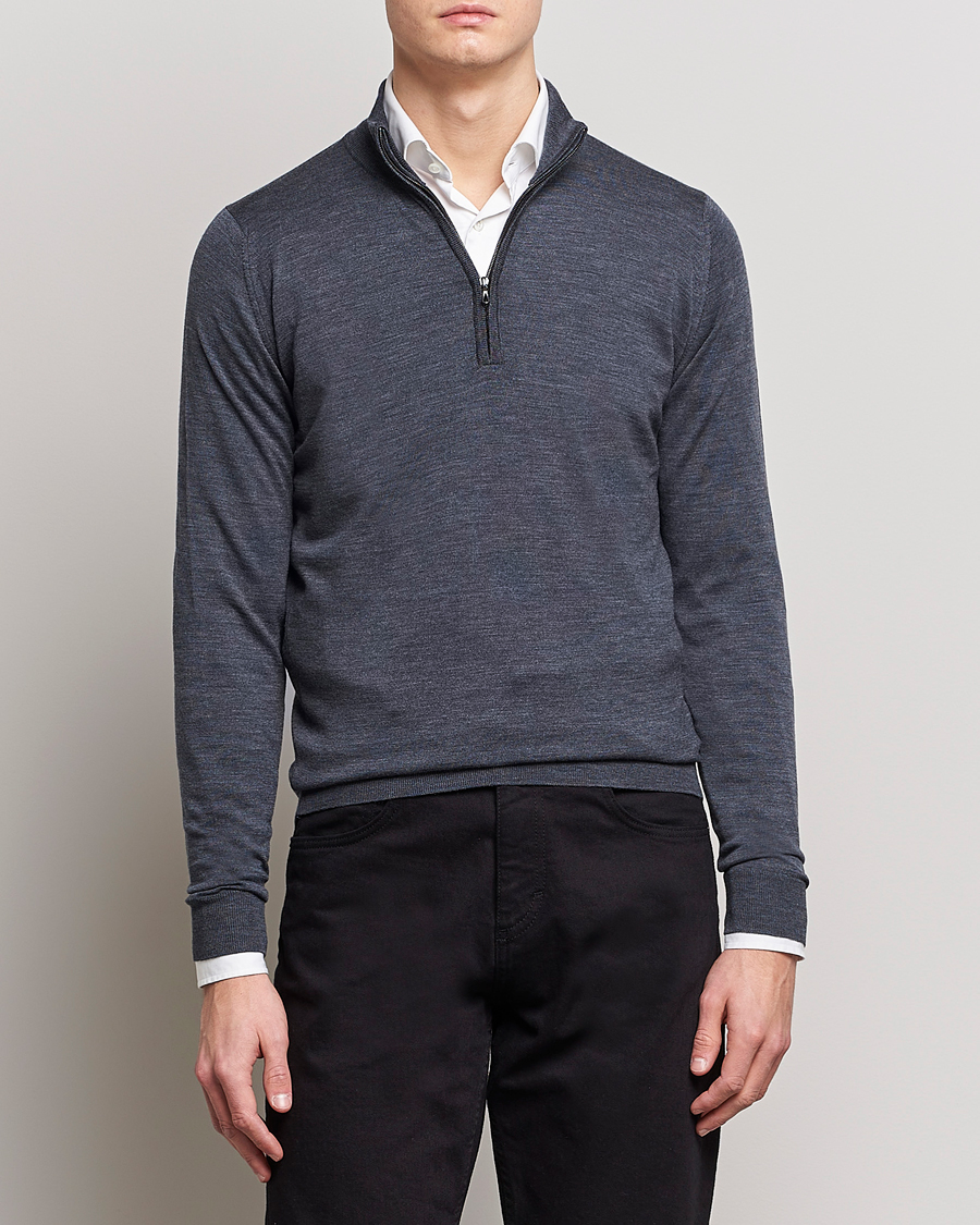 Uomini | Maglieria | John Smedley | Barrow Extra Fine Merino Half Zip Charcoal