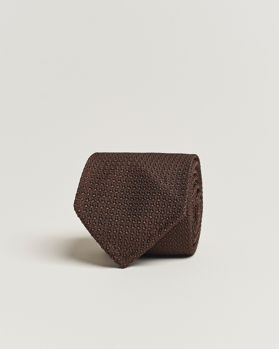 Uomini | Cravatte | Drake's | Drake'sLarge Knot Handrolled Grenadine Silk TieBrown