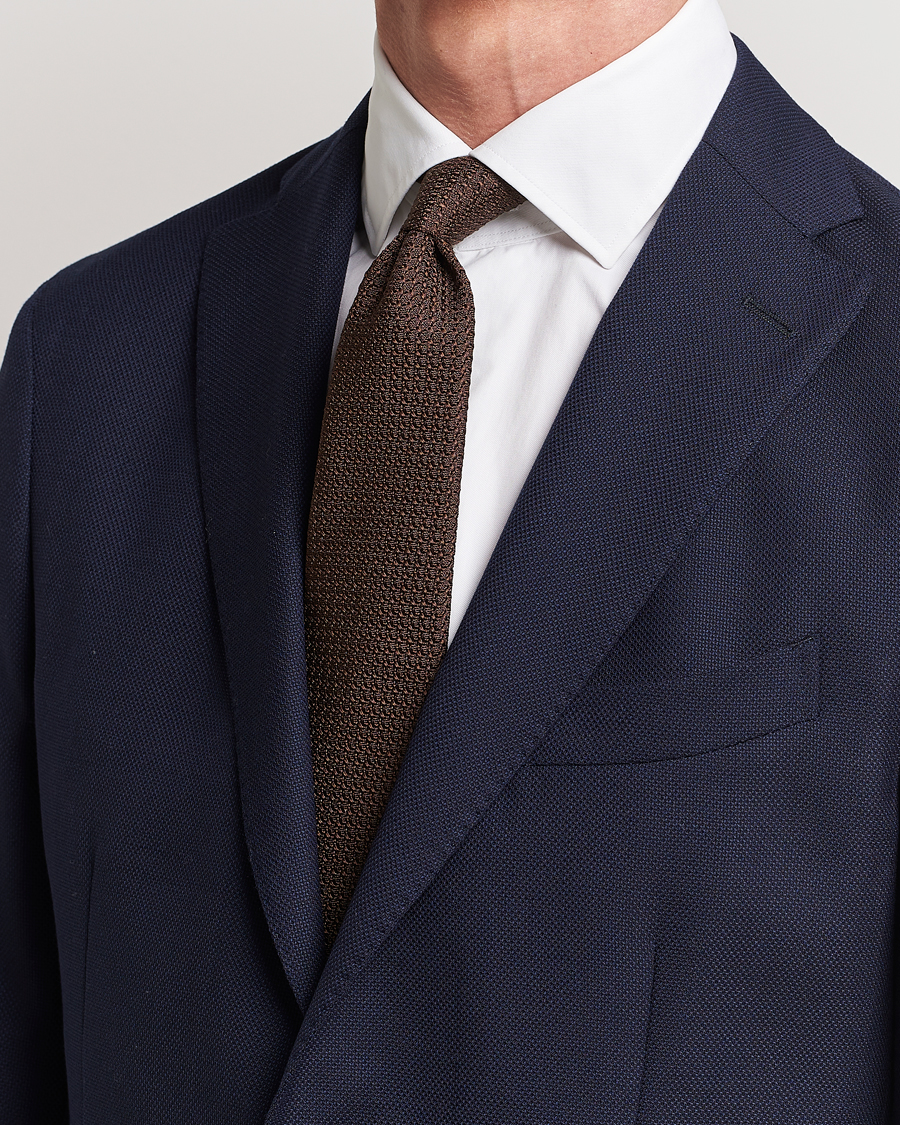 Uomini | Cravatte | Drake's | Drake'sLarge Knot Handrolled Grenadine Silk TieBrown