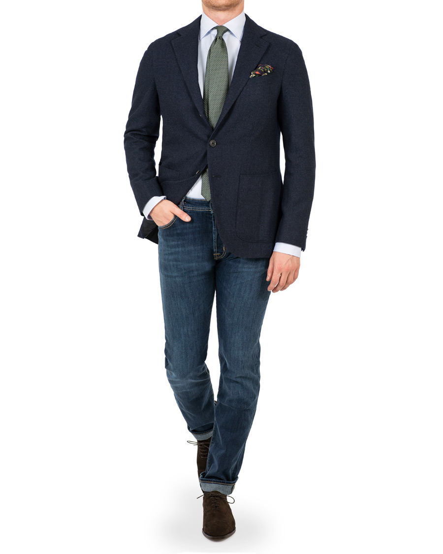 Uomini | Blazers | Caruso | Aida Microstructure Melange Wool Blazer Dark Blue