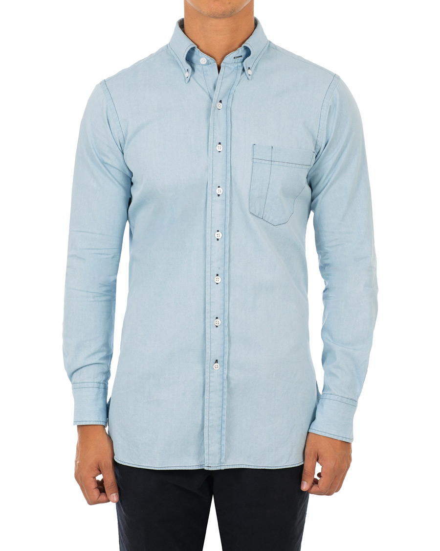Uomini | Camicie | Drake's | Slim Fit Denim Pocket Shirt Light Washed