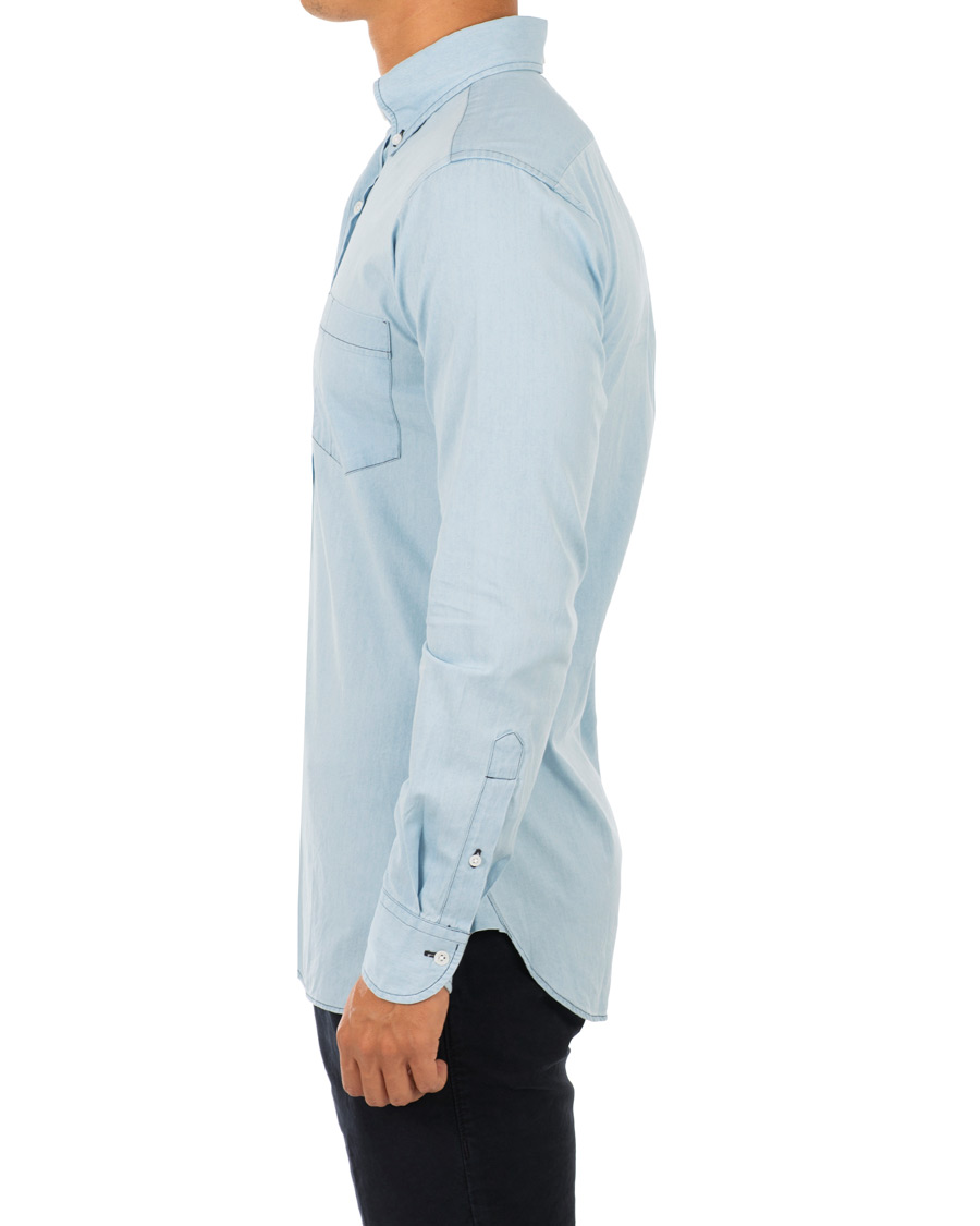 Uomini | Camicie | Drake's | Slim Fit Denim Pocket Shirt Light Washed