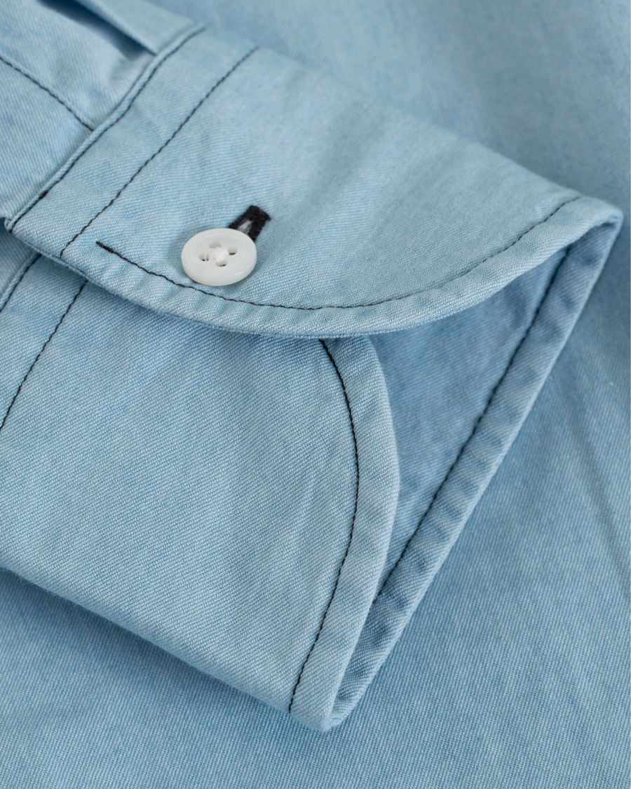 Uomini | Camicie | Drake's | Slim Fit Denim Pocket Shirt Light Washed