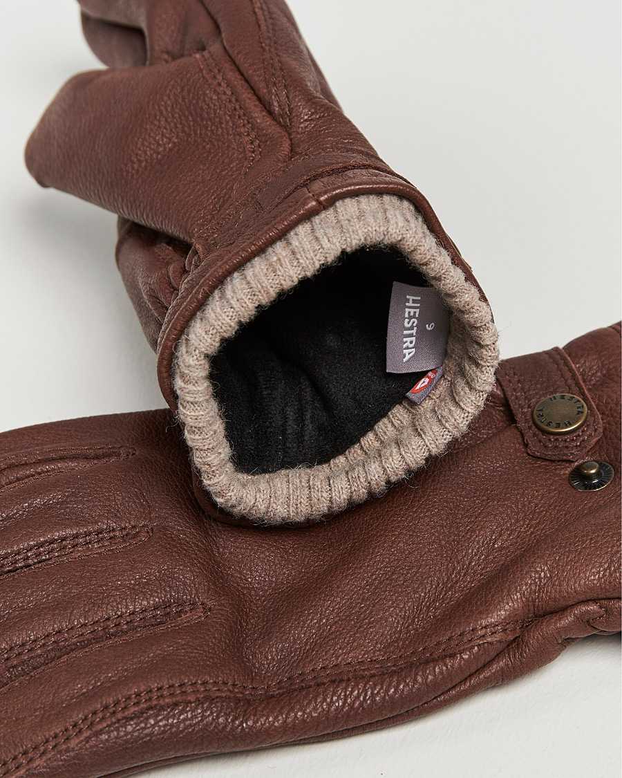 Uomini | Guanti | Hestra | Utsjö Fleece Lined Buckle Elkskin Glove Chestnut
